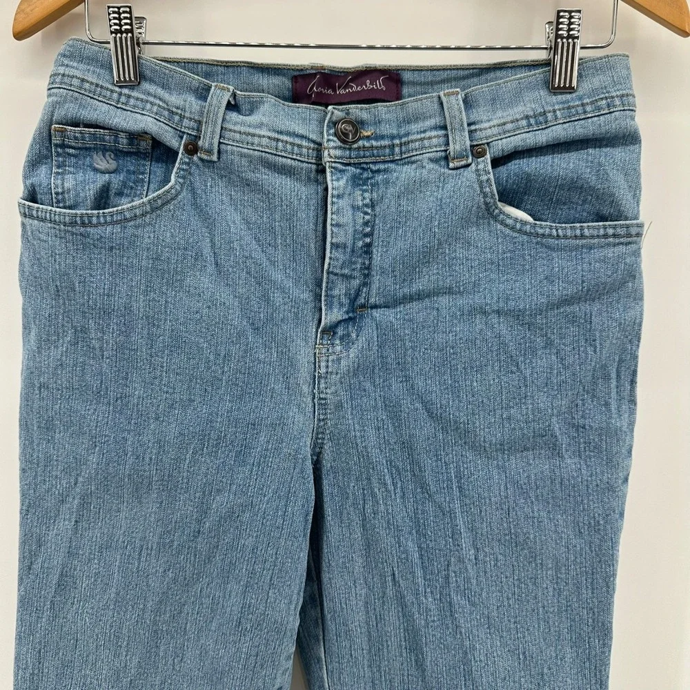 Gloria Vanderbilt Straight Jeans Womens 12 Petite Blue Denim Stretch Mid Rise